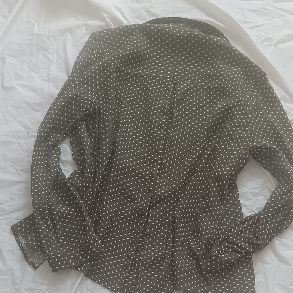 Retro Olive Women's Jacket & Matching Olive Polka Dot Olive Button-Down Shirt - Picture 5 of 8